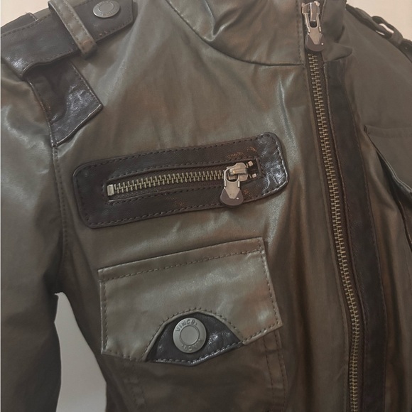 Vince Army Green Polished Cotton and Leather Utility Jacket XS - Picture 2 of 15